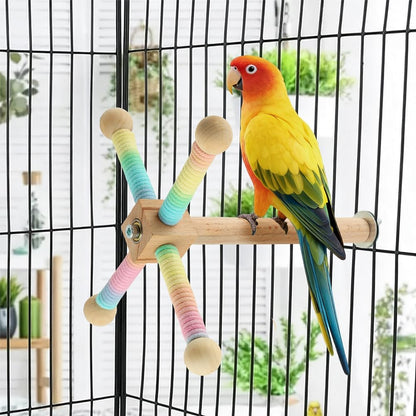 Parrot Spinning Windmill Perch, Bird Toy Rotating Stand for Parakeets, Cockatiels, Budgies - Interactive Wooden Cage Accessory, Enrichment Toy for Small & Medium Parrots, Lovebirds
