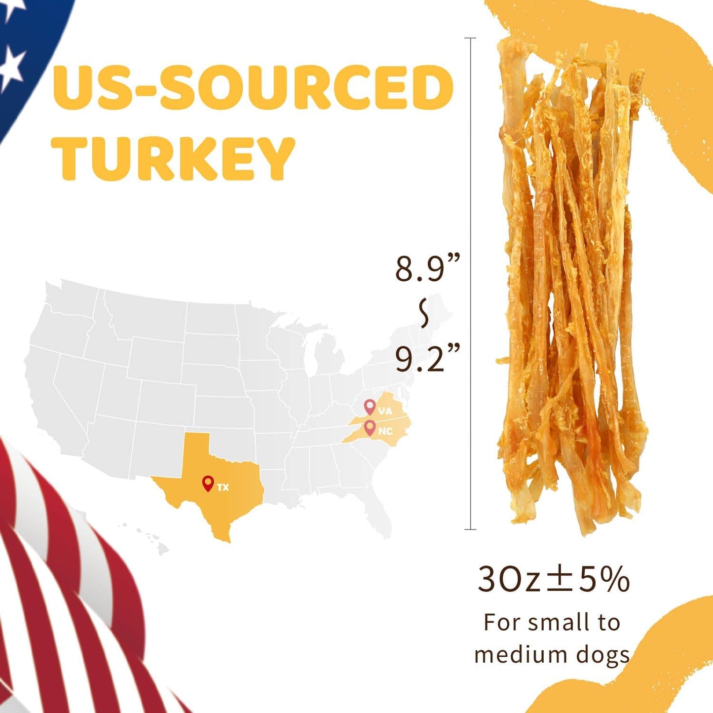 iPaw Turkey Tendons for Dogs, 100% Turkey and US Sourced Raw Material, Hypoallergenic, All Natural Human Grade Puppy Chew, Rawhide Alternative Dog Treats, 1 Unit/Pack Strip (Large)