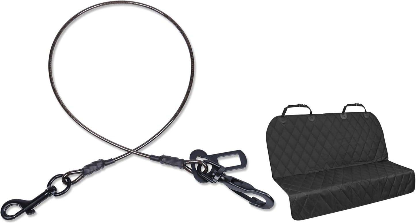 VIVAGLORY Dog Seat Belt + Dog Seat Cover, Chew Proof Waterproof Multi-Functional, Backseat Cover for Car