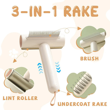 3-in-1 Cat Brush, Pet Hair Removal,Dog Grooming Comb for Shedding,Slicker Brush for Indoor Rabbit Ferret Guinea Pig