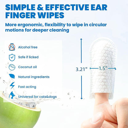 Ear Cleaning Finger Wipes for Dogs and Cats, Ear Soothing Wipes, Ear Cleaner, Relieves Itchy Pet Ears, Removes Ear Wax, Dirt, Soothes and Deodorizes (50 PCS)