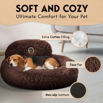 PetJett Calming Dog Bed Medium Size Dog - 30'' Donut Bed, Anti-Slip & Washable Super Soft Fluffy Plush Round Bed, Anti-Anxiety Premium Comfort Pet Bed, Fits Dogs up to 45 lbs - Brown