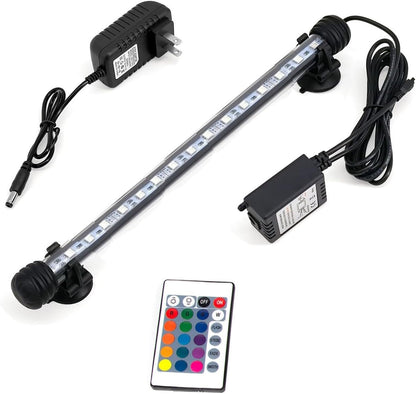 11inch RGB Aquarium Lights, Underwater Fish Tank Lights IP68 Waterproof Color Changing Adjustable Memory Submersible Remote Control Aquarium Tank Sucker Hood Strip Lamp Waterfall Lights
