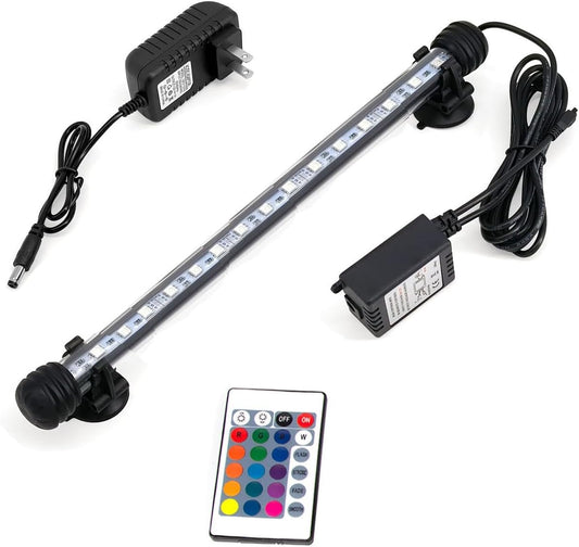 11inch RGB Aquarium Lights, Underwater Fish Tank Lights IP68 Waterproof Color Changing Adjustable Memory Submersible Remote Control Aquarium Tank Sucker Hood Strip Lamp Waterfall Lights