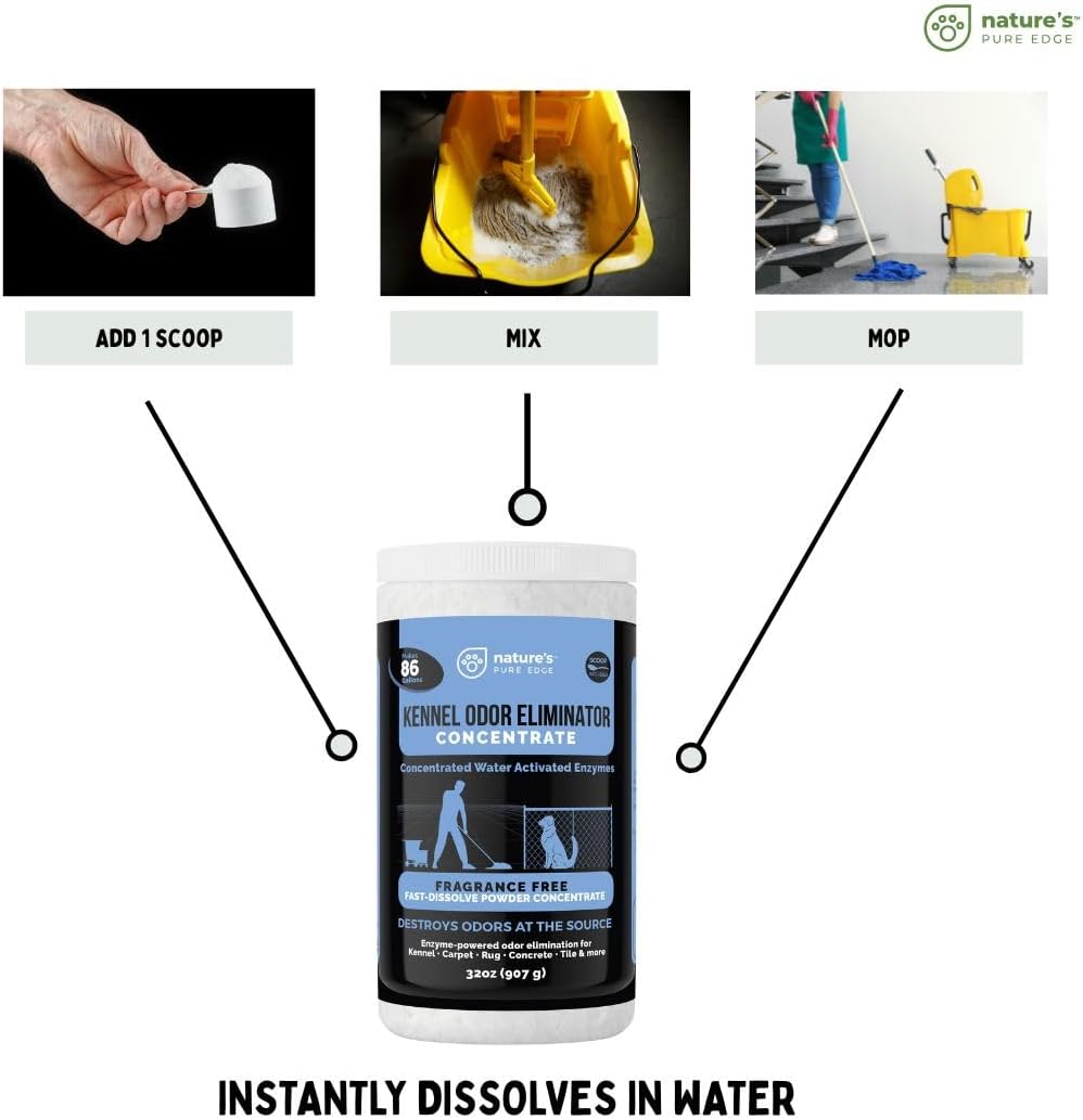 Kennel Odor Eliminator Concentrate – Enzyme Powder for Strong Pet Odor, Urine & Poop – Safe for Kennels, Crates, and Carpets – Makes 86 Gallons – Fragrance Free - Industrial Pet Urine Odor Eliminator.