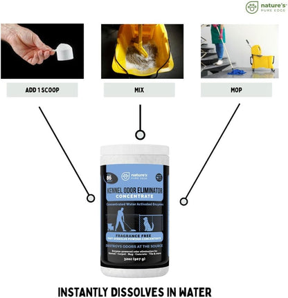 Kennel Odor Eliminator Concentrate – Enzyme Powder for Strong Pet Odor, Urine & Poop – Safe for Kennels, Crates, and Carpets – Makes 86 Gallons – Fragrance Free - Industrial Pet Urine Odor Eliminator.