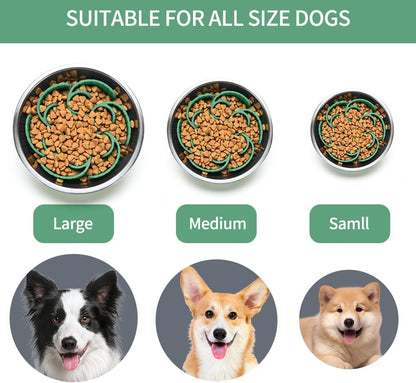 Slow Feeder Dog Bowls Insert,Third Generation upgradedSuper Firm Eating Bowl（Cuttable） for Large Breed and Medium Small Size Compatible with Regular Elevated Metal Glass Dog Bowl (Green)