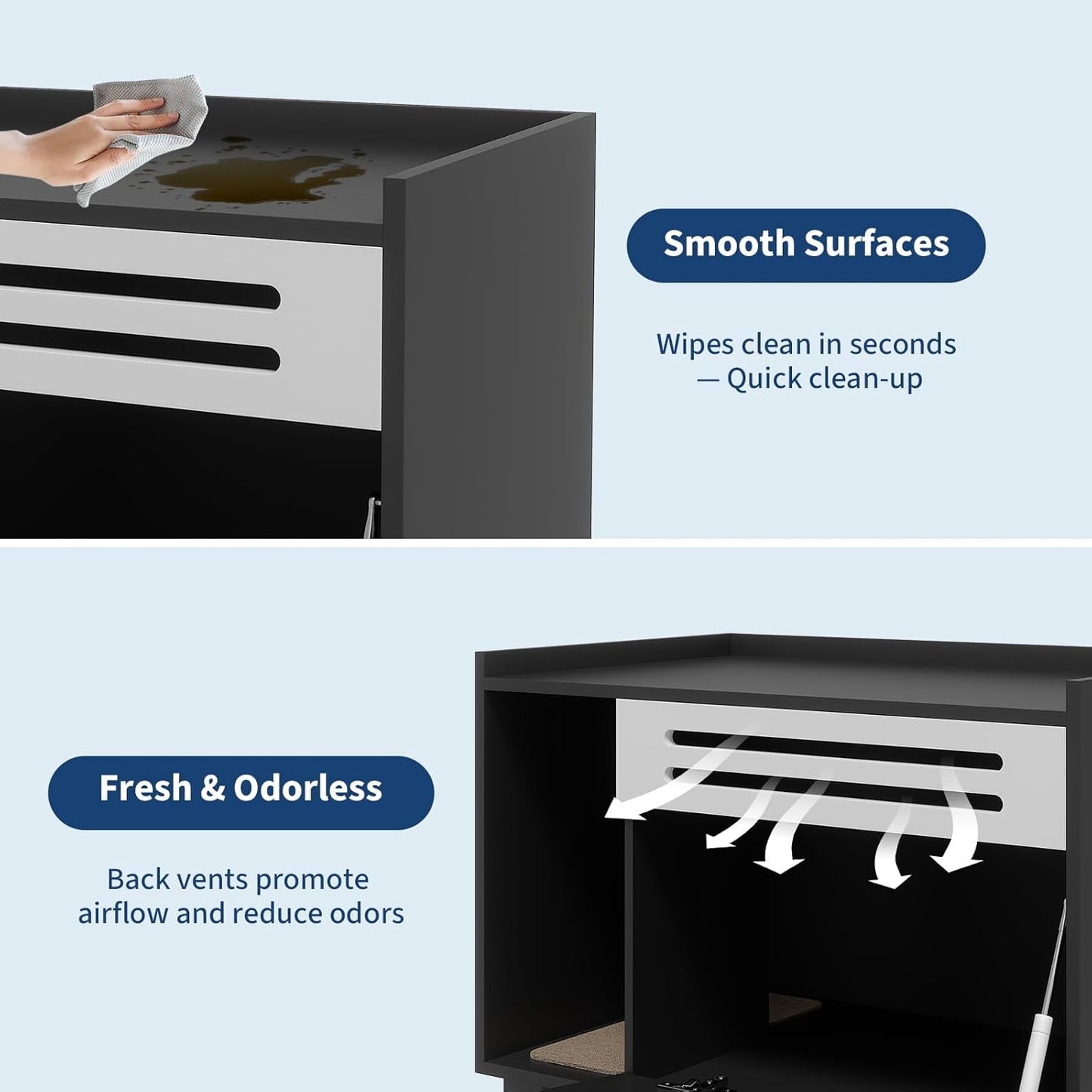 Cat Litter Box Furniture with Flip-Down Door, Spacious Hidden Cat Litter Box Enclosure Cabinet, Ventilated Covered Litterbox Furniture for Easy Cleaning & Privacy, Cats Box, Black