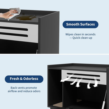 Cat Litter Box Furniture with Flip-Down Door, Spacious Hidden Cat Litter Box Enclosure Cabinet, Ventilated Covered Litterbox Furniture for Easy Cleaning & Privacy, Cats Box, Black