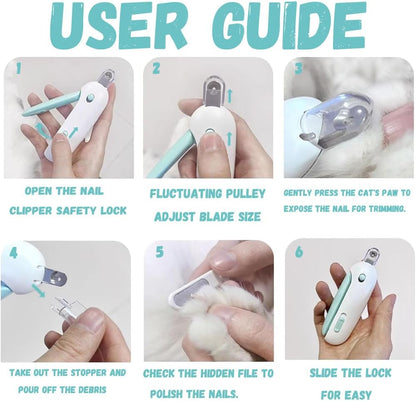 Cat Nail Clipper with Hidden File & Debris Catcher -Gentle Round-Hole(1–3.5 mm)，Trimmer for Kittens & Indoor Cats | Anti-Splash Claw Cutter for Grooming (Blue)