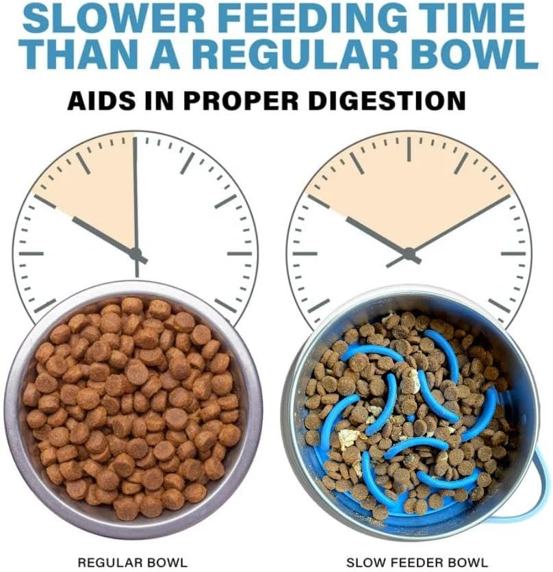 Black Slow Feeder 3-in-1 Travel Dog Bowl Set – 30 OZ Stainless Steel + 20 OZ Collapsible BPA-Free Silicone Bowl Lid | Silicon Slow Feeder Insert | Non-Slip, Anti-Choking|, Carabiner | We give Back