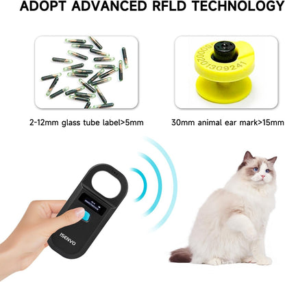 Pet Microchip Scanner Rechargeable RFID EMID Micro Chip Reader Scanner 134.2kHz 125kHz 15 Digits Pet Chip ID Scanner for Animal/Pets/Pigs/Dogs/Cats (190A)