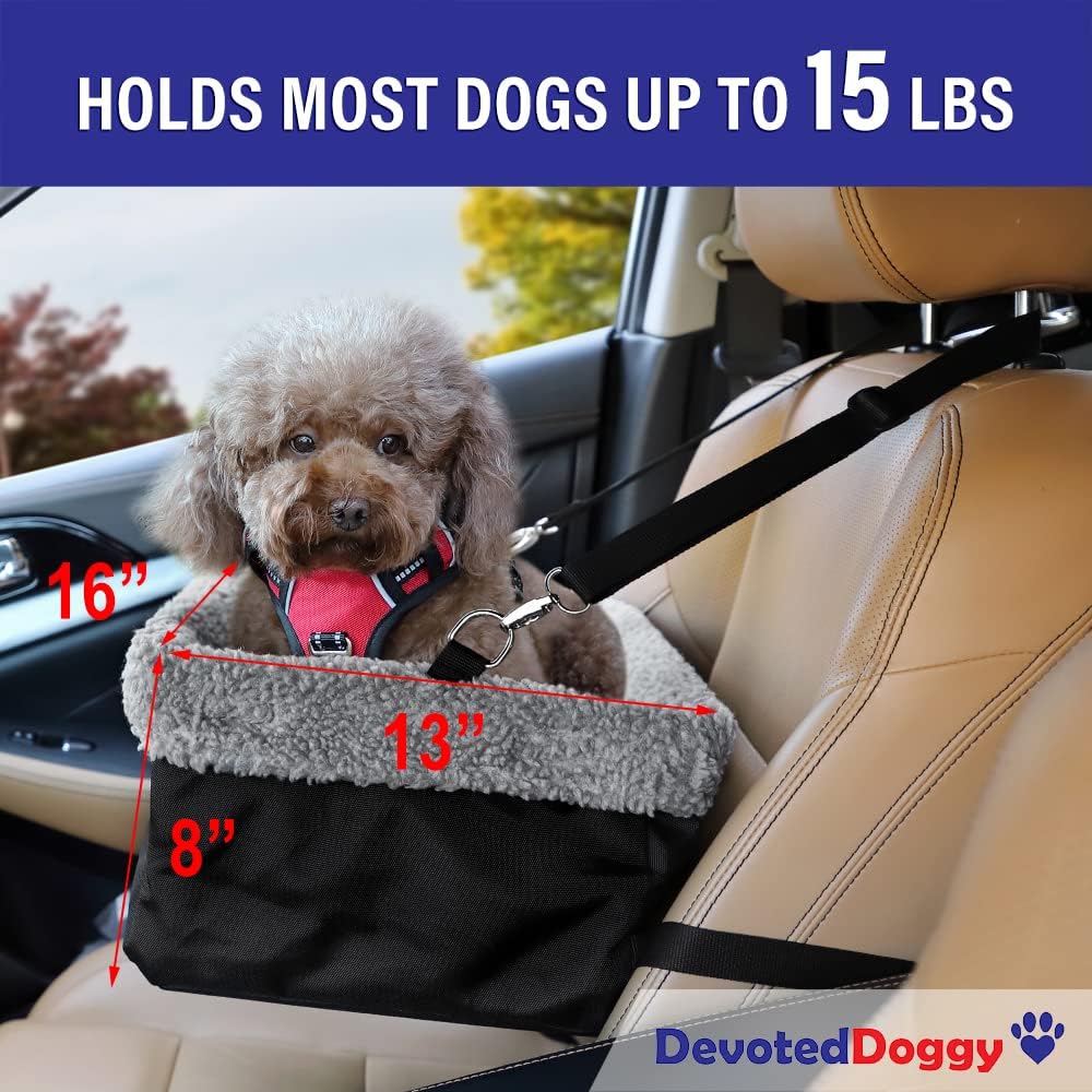 Deluxe Dog Car Seat Fits Pets up to 15lbs, Dog Booster Seat, Padded Cushioning, Adjustable Straps, Metal Frame Encasing, Installs in Seconds, Collapsible Canvas and Easy to Clean