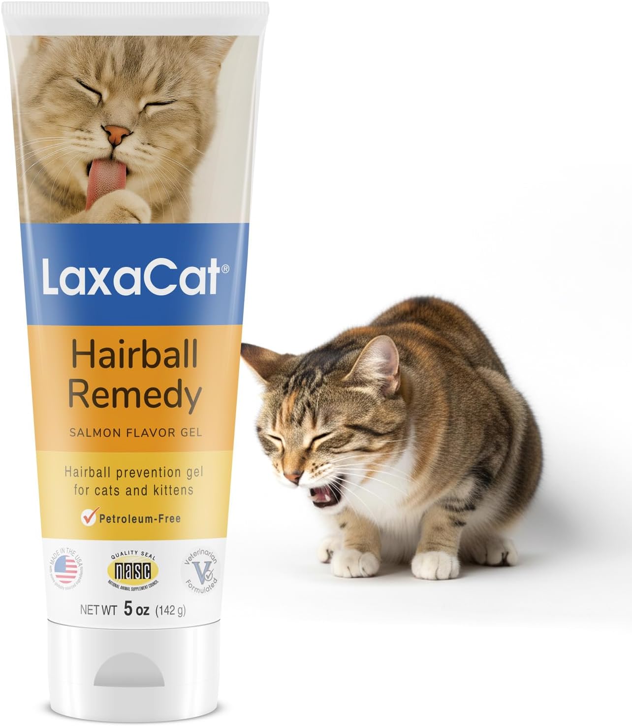 Hairball Gel for Cats 5 oz Petroleum Free Cat Hairball Paste for Furball Control, Constipation Relief and Digestive Support, Easy Lick Salmon Flavor Hairball Treatment for Daily Use, Made in USA