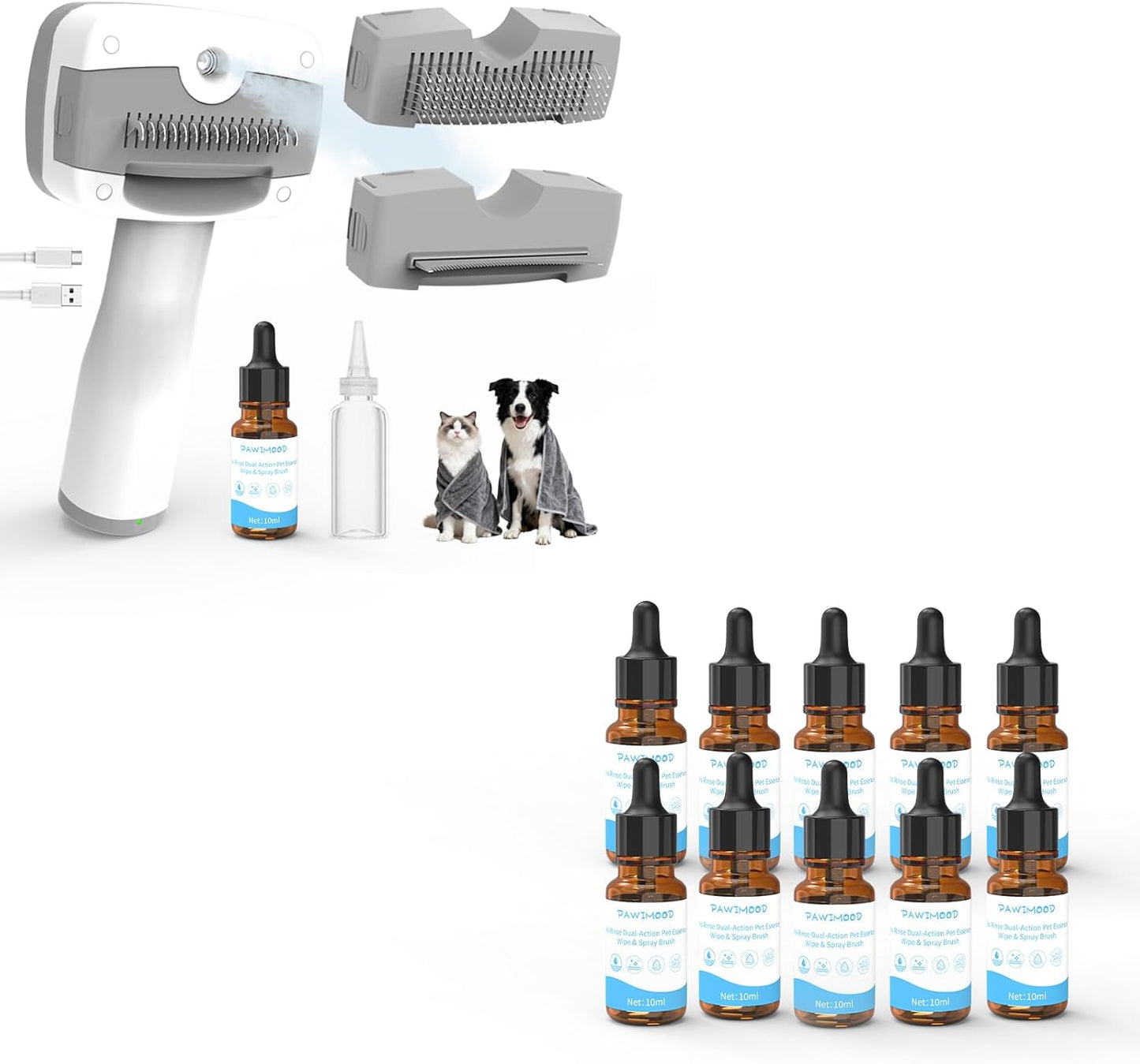 Pet Steam Brush for Dogs & Cats | 10PCS No-Rinse Pet Essence
