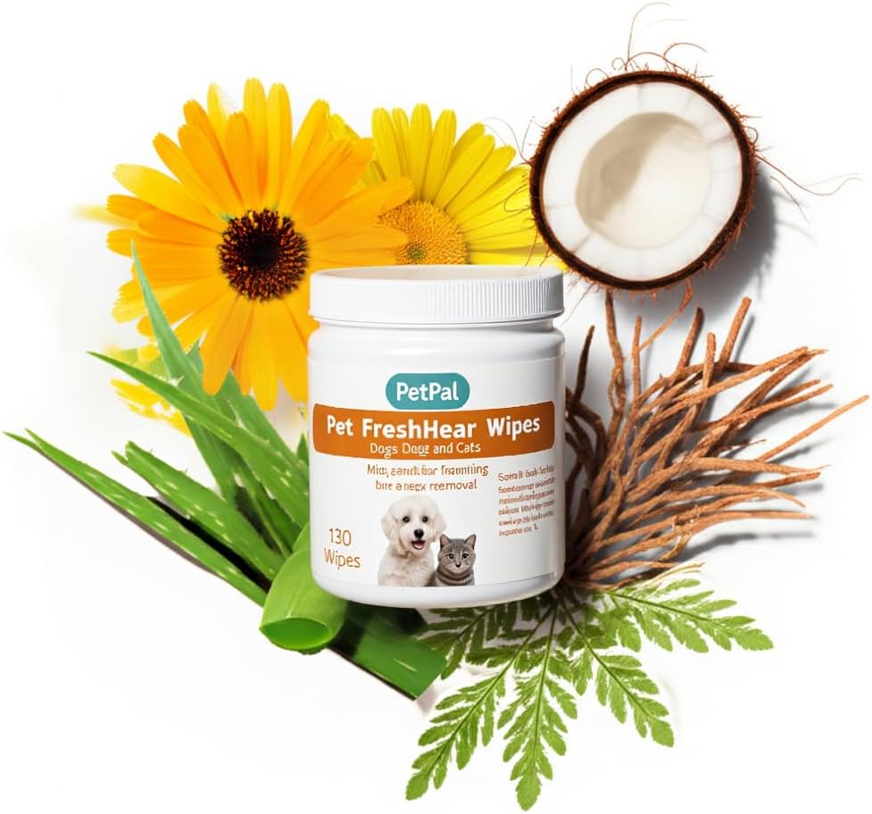 PetPal FreshHear Pet Ear Wipes, 130 Count, Gentle Ear Cleaner for Dogs and Cats, Mild and Non-Irritating