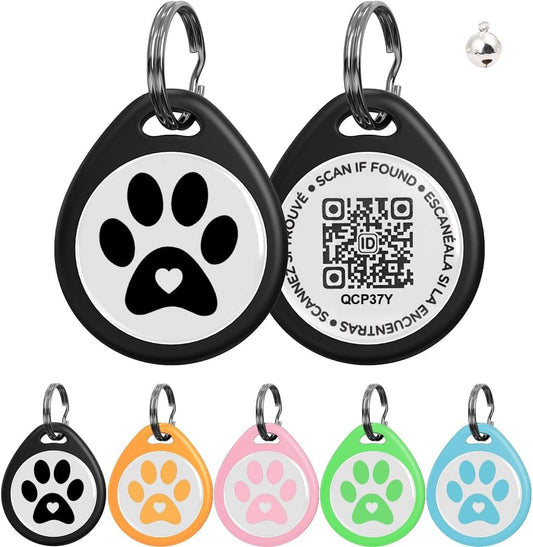 Quimoy Dog Tags Personalized, QR Code Pet ID Tag, Pet Online Profile, Scan QR Code for Send Location, Cat/Dogs Name Tag Personalized, Custom Dog Tags with Small Bell (Black)