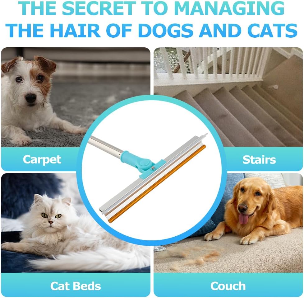 Kakalote Carpet Rake for Pet Hair Removal, 20"- 55" Adjustable Long Handle Cat Dog Fur Rakes Scraper Carpet Broom for Carpets, Rugs, Mats, with 2pcs Hair Shaving Comb(3pc Sets)