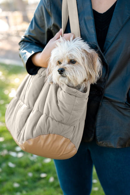 NoblePup Cozy Plush Dog Purse Carrier for Small Dogs - Dog Carrier Purse with Secure Harness Clip, Dog Tote Bag for Small Dogs and Puppies - White 2.0