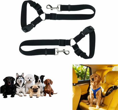 2-in-1 Car Seat Belt for Dogs, Headrest Dog Safety Harness & Leash - Adjustable Nylon Vehicle Pet Restraint, Tangle-Free Travel Solution for Small to Medium Dogs, 2-Pack