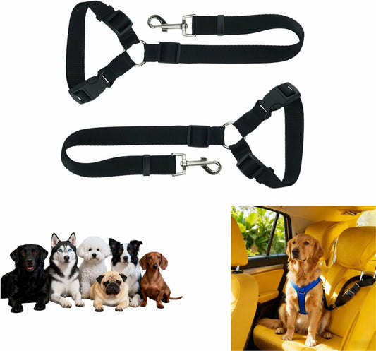2-in-1 Car Seat Belt for Dogs, Headrest Dog Safety Harness & Leash - Adjustable Nylon Vehicle Pet Restraint, Tangle-Free Travel Solution for Small to Medium Dogs, 2-Pack