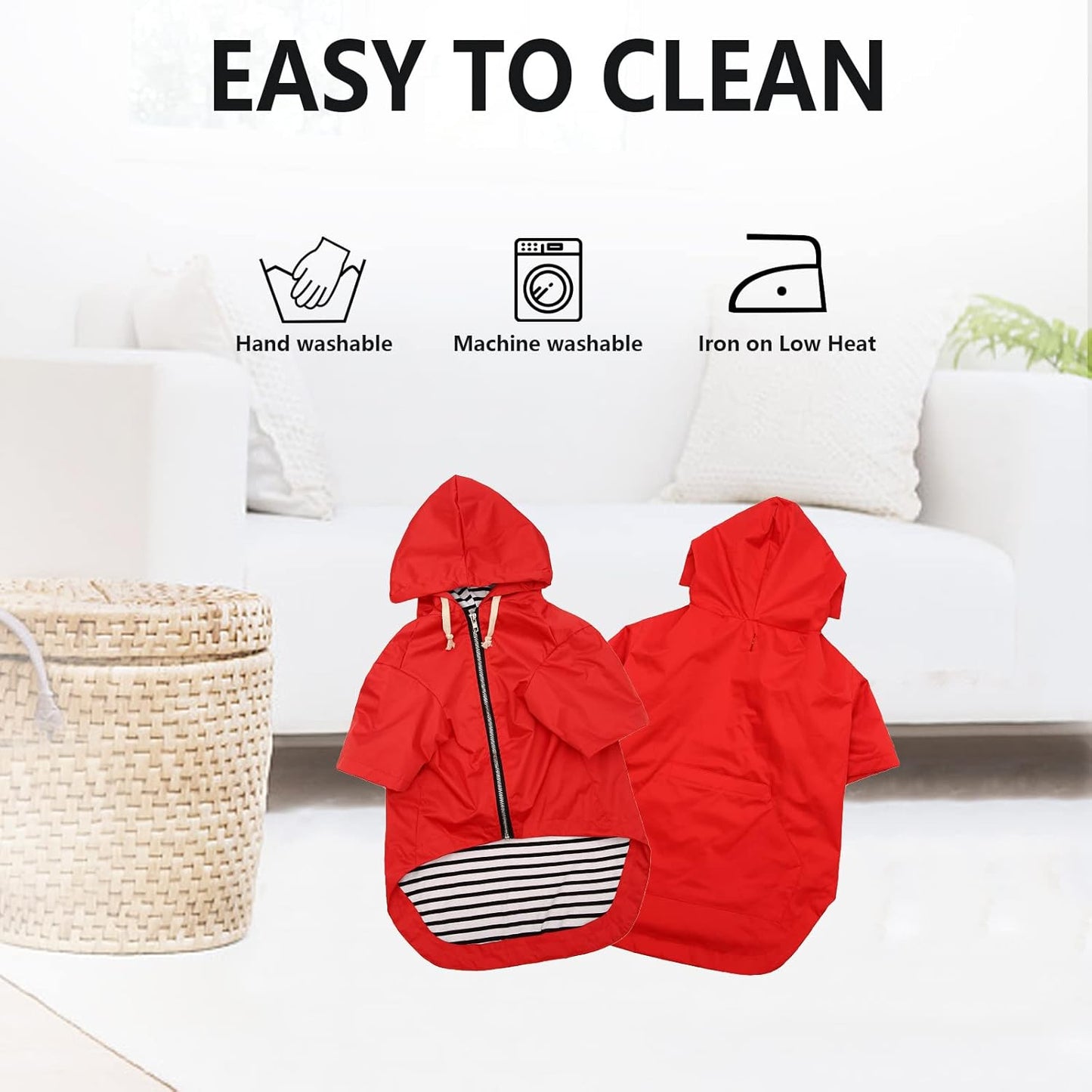 Dog Raincoat rain Jacket Raincoat Dogs Waterproof Small Medium Breeds Zip Closure Storage Pocket Harness Hole Red S