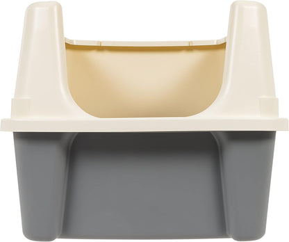 Amazon Basics Large Cat Litter Box with High Sides, Open Top, Includes Scoop, 19 x 15 x 11.75 inches, Grey/Beige