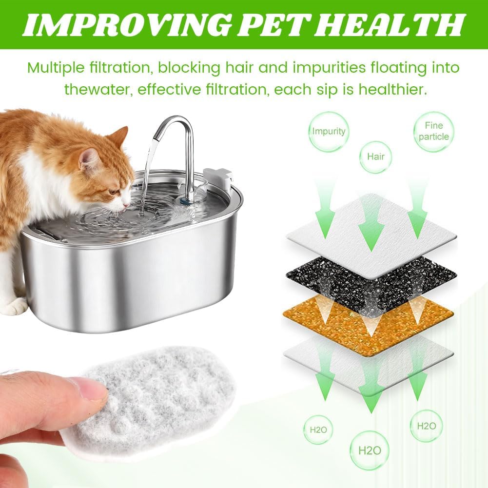 Cat Water Fountain Filters,Cat Fountain Replacement Filter Includes 8/16 Pet Replacement Filters 8/16 Sponges Compatible with 2/3/3.2/4LStainless Steel Pet Water Dispenser