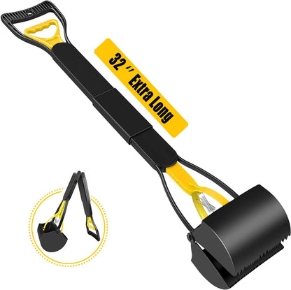 32 inch Extra Long Pooper Scooper for Dogs, Heavy Duty Foldable Pet Waste Picker, One-Handed Operation, No Bending Cleanup Tool for Yard & Lawn, Avoids Touching Dog Poop