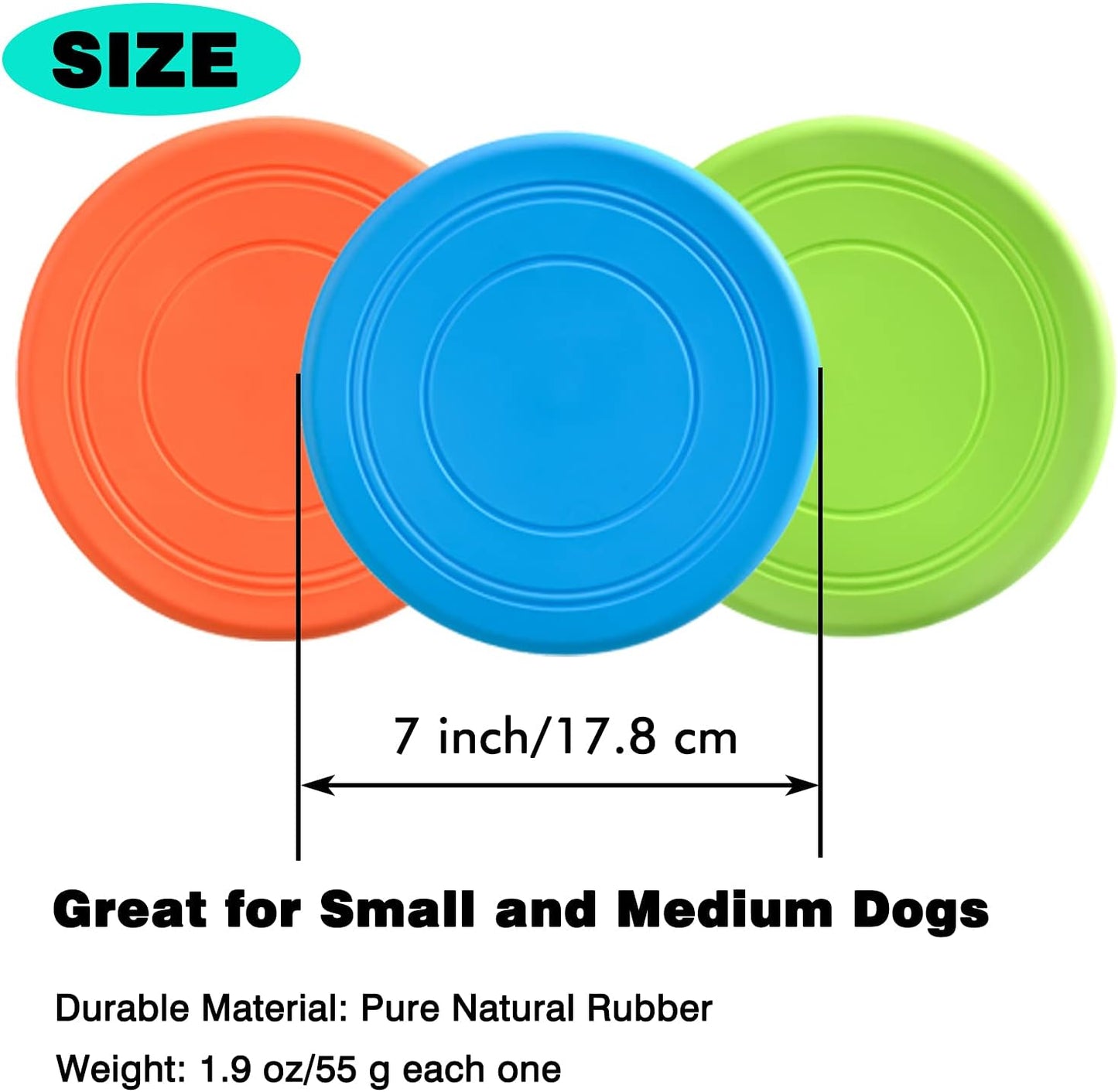 Dog Flying Disc, 3 Pack Dog Flyer Toys, Soft Rubber Interactive Lightweight Flying Disc Dog Toy for Small Large Dogs - Floats in Water & Safe on Teeth, 7 inch.