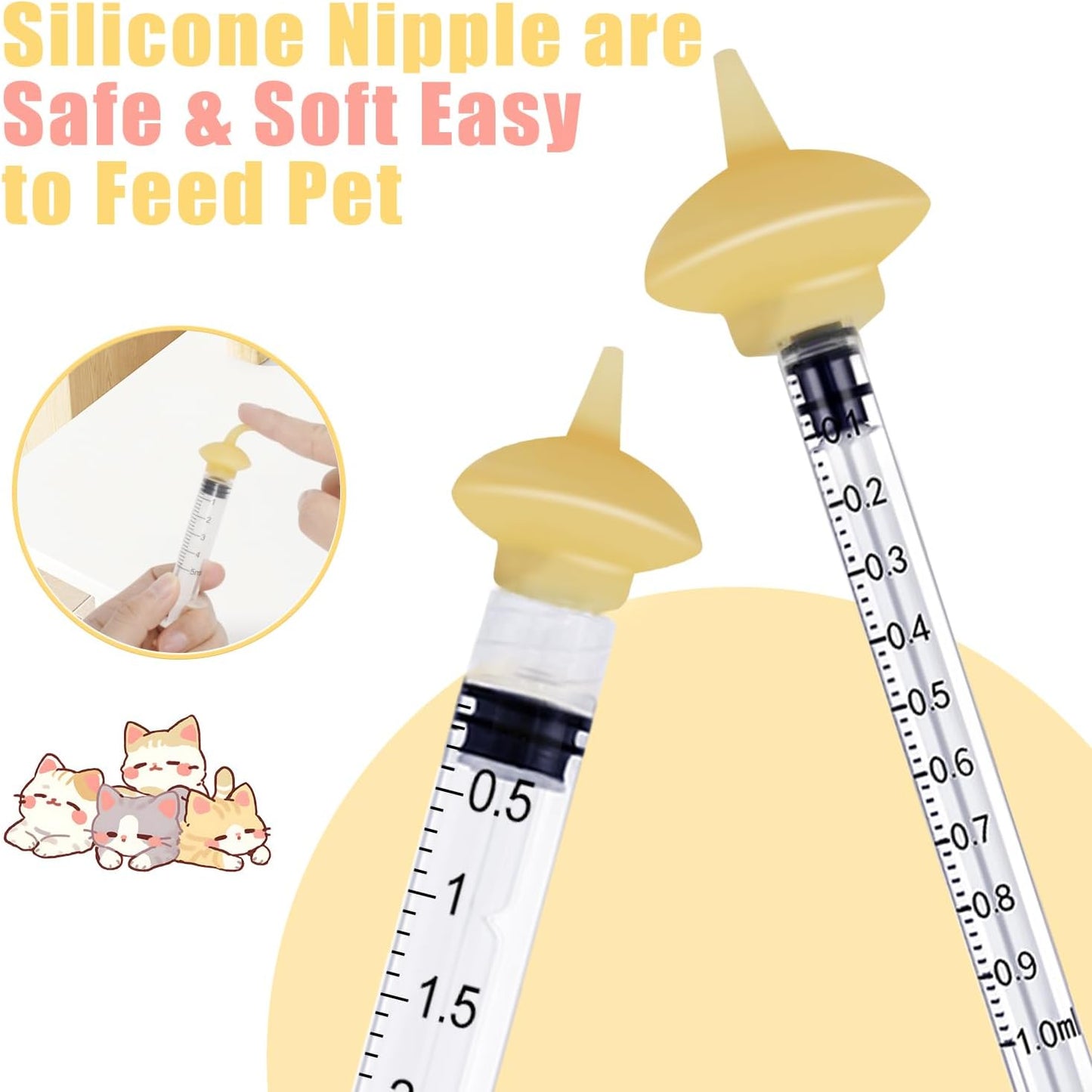 Mini Pet Feeding Bottle and Syringes with Nipples for Small Cat Dog Animals,Kittens, Puppies, Rabbits, Small Animals, Squirrel (Model 5)