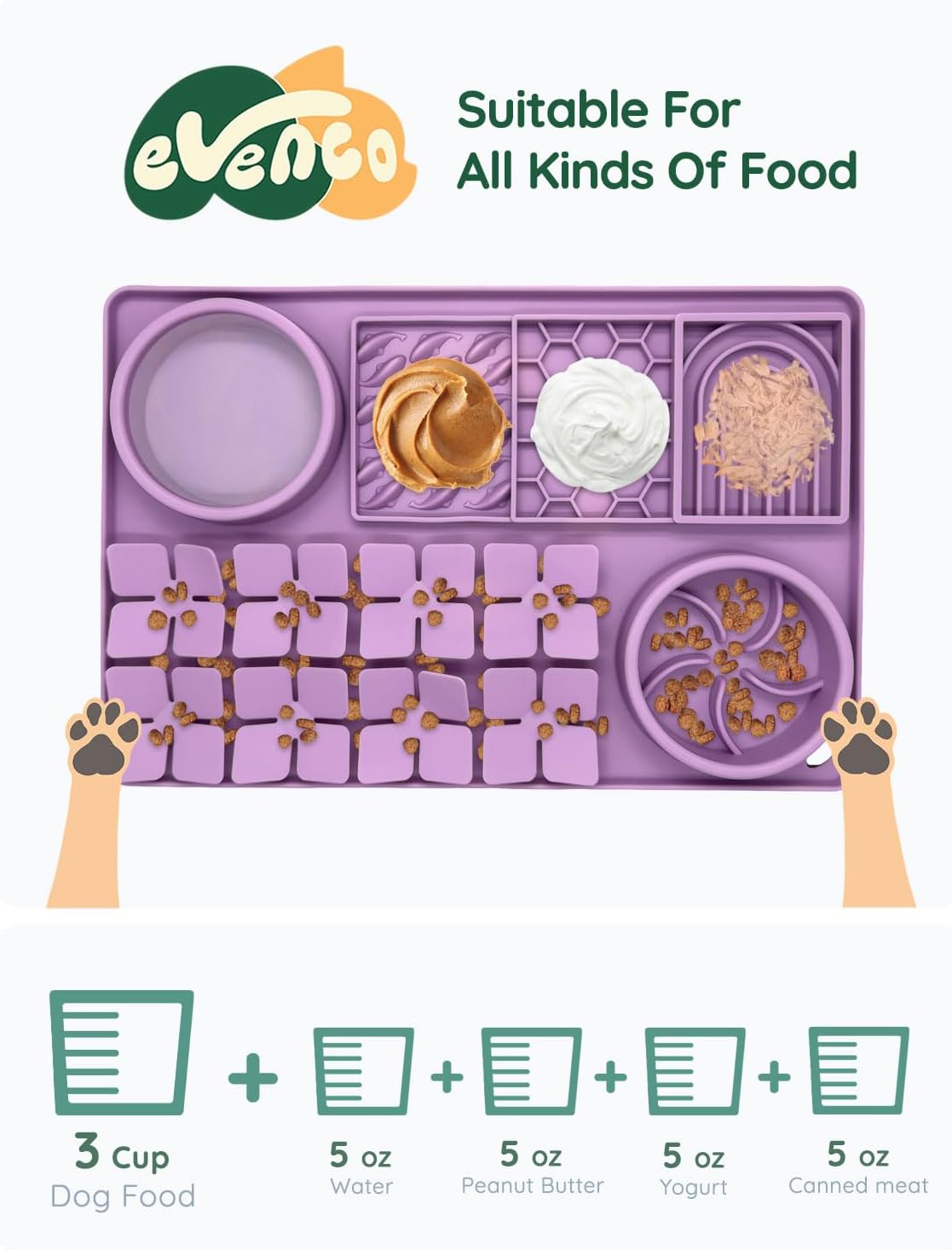 Slow Feeder Bowl Bundle: Purple 4in1 Licking mat (15.75" x 10.5" x 1.2") + Light Blue Starry Sky Feeder (5.3" x 3.7"), Silicone Lick mat with Suction Cups for Slow Eating and Keep Busy