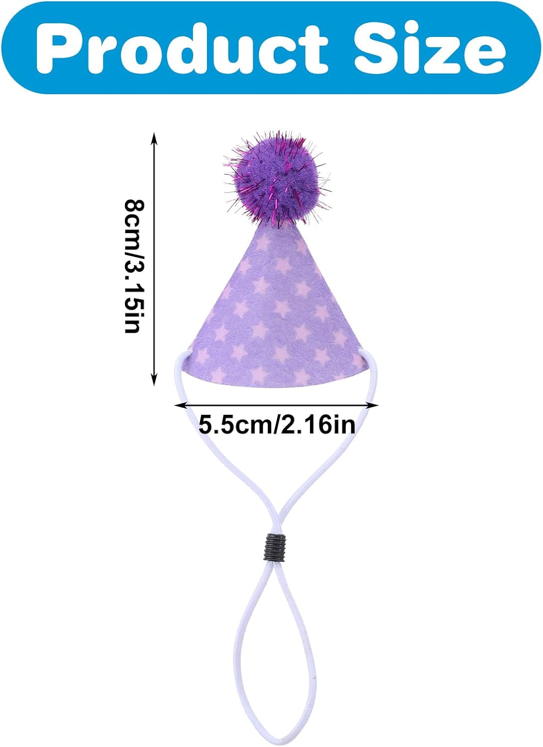 Yolev 10Pcs Mini Party Hats Colorful Mini Birthday Hats Small Dog Hat with Adjustable Strap and Glitter Pom Poms Hat for Dogs Cats Pet Animals Party Grooming Costume Birthday Cake Accessories