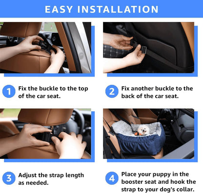 Dog Car Seat for Small Dogs, Washable Pet Booster Seats for Car with Clip-On Safety Leash, Reversible Puppy Carseat with Storage Pockets, Travel Carrier Bed for Dogs Under 25 lbs, Blue