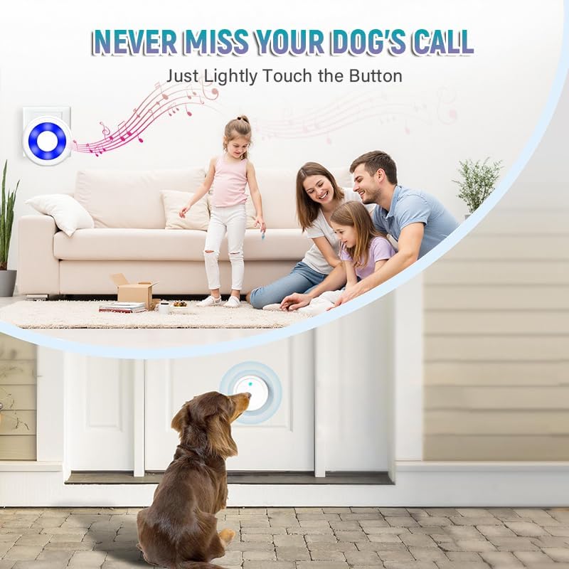 Wireless Dog Door Bell - Dog Bells to Go Outside for Potty Training, Dog Buttons for Communication, 58 Melodies & 4 Volume Pet Doorbell