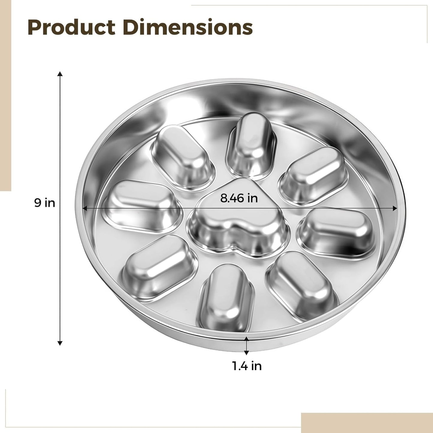 Stainless Steel Slow Feed Dog Bowl, Anti-Choke Pet Feeder with 9 Protrusions for Puppies & Dogs, Circular Design, Reduces Mess, Non-Skid Base