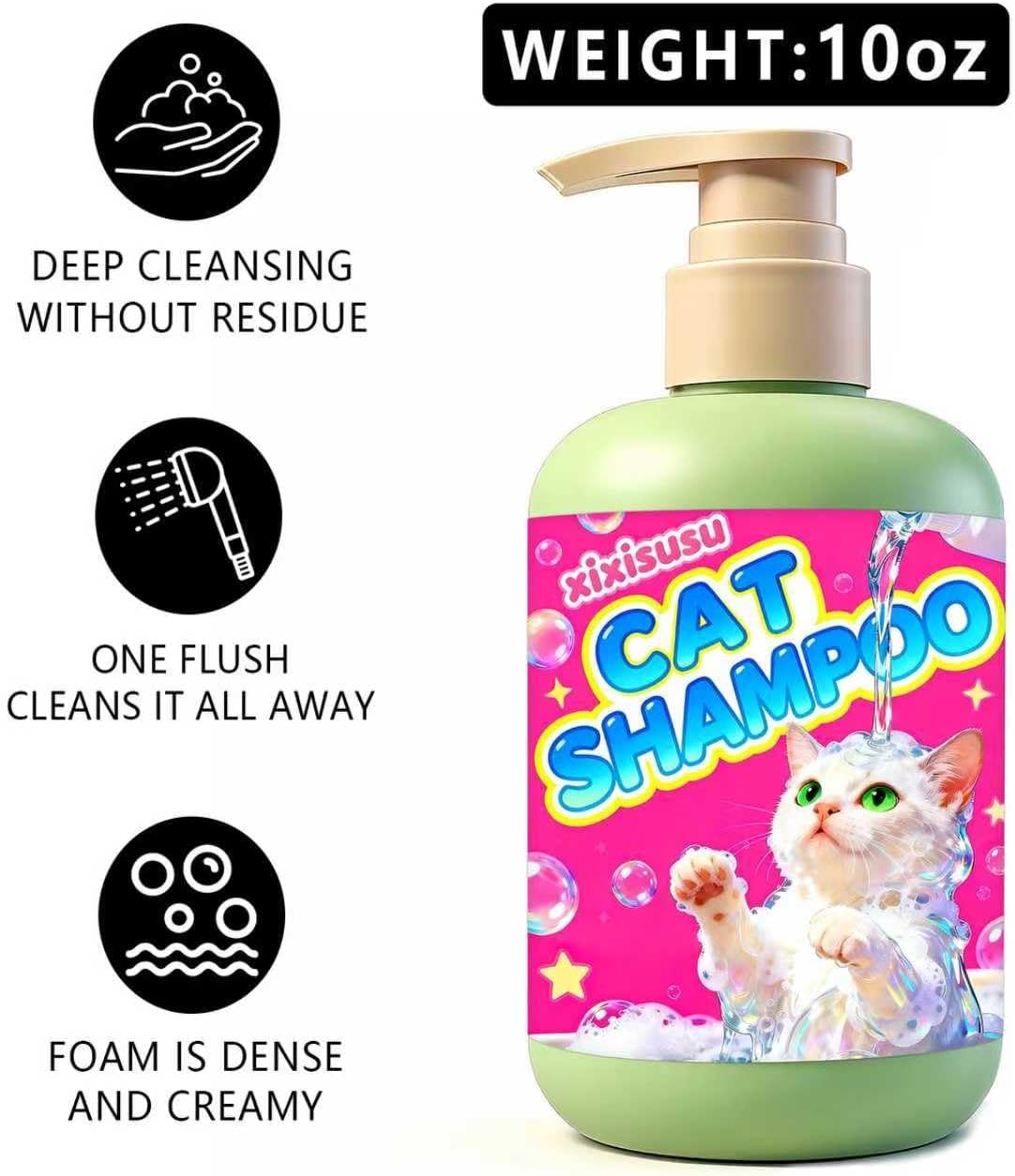 10 oz Hypoallergenic Cat Shampoo and Conditioner for Dandruff & Itchy Skin | Gentle Kitten Shampoo for Indoor Cats | Moisturizing Pet Shampoo for Cats & Kittens with Sensitive Skin (10 oz)