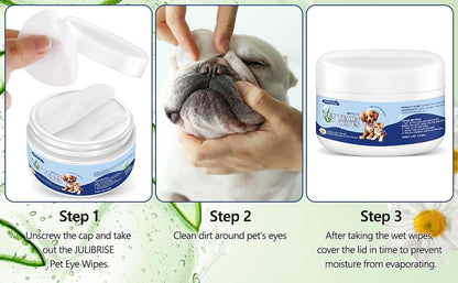 60Pcs Eyes Wipes for Dogs & Cats - Gently Remove Tear Stain, Debris, Discharge, Non Stinging Formula to Remove Eye Debris,Pet Cleaning Grooming Deodorizing Wipes Wash Cleaner for Eyes, Wrinkle, Face