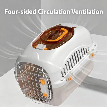 Hard Top Load Cat Carrier,Airline Pet Carrier,Cat Carrier Hard Shell, 360° Ventilation, Front Metal Door, Secure Latches,Includes Feather Wand,Hiking Car Travel Crate for Cats Small Dogs (Gray Set)