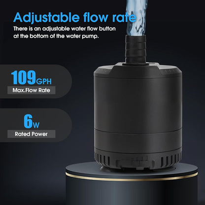 Aquarium submersible pump 109-724GPH, aquarium water pump, Adjustable water flow, Quiet operation,1 Nozzle,Suitable for fish tanks, ponds, aquariums, statues, hydroponic greens.