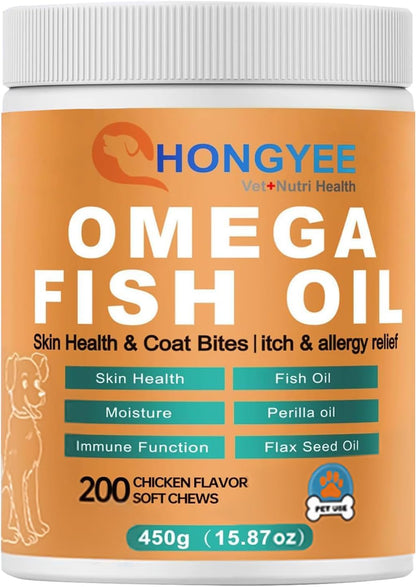 Skin & Coat Care Omega 3 Soft Chews for Pet -Fish Oil for Dogs Healthy Skin | Shiny Fur | Against itching in a Treat Format, All-in-1 Oil