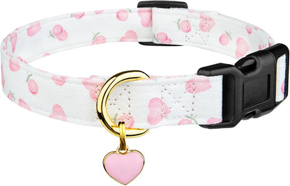 Cotton Handmade Dog Collar Cute and Distinctive Patterns White and Pink Love Heart with Pendant for Girl Boy Dogs Collars L