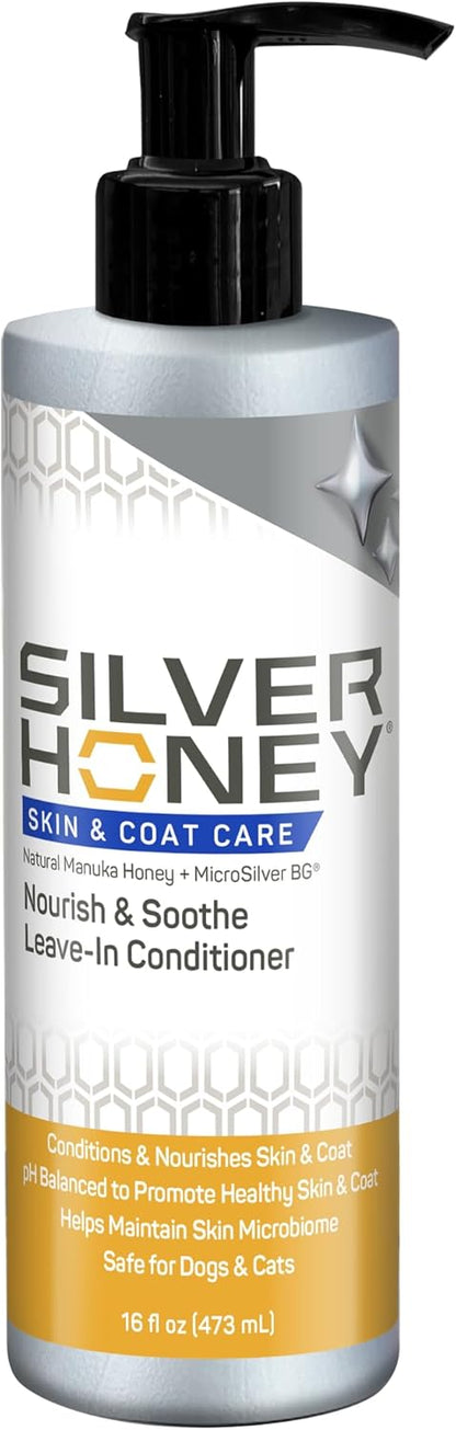 Silver Honey Nourish & Soothe Leave-in Conditioner 16 fl oz, Dog & Cat Skin & Coat Care, Natural Manuka Honey + MicroSilver BG, Pump Bottle