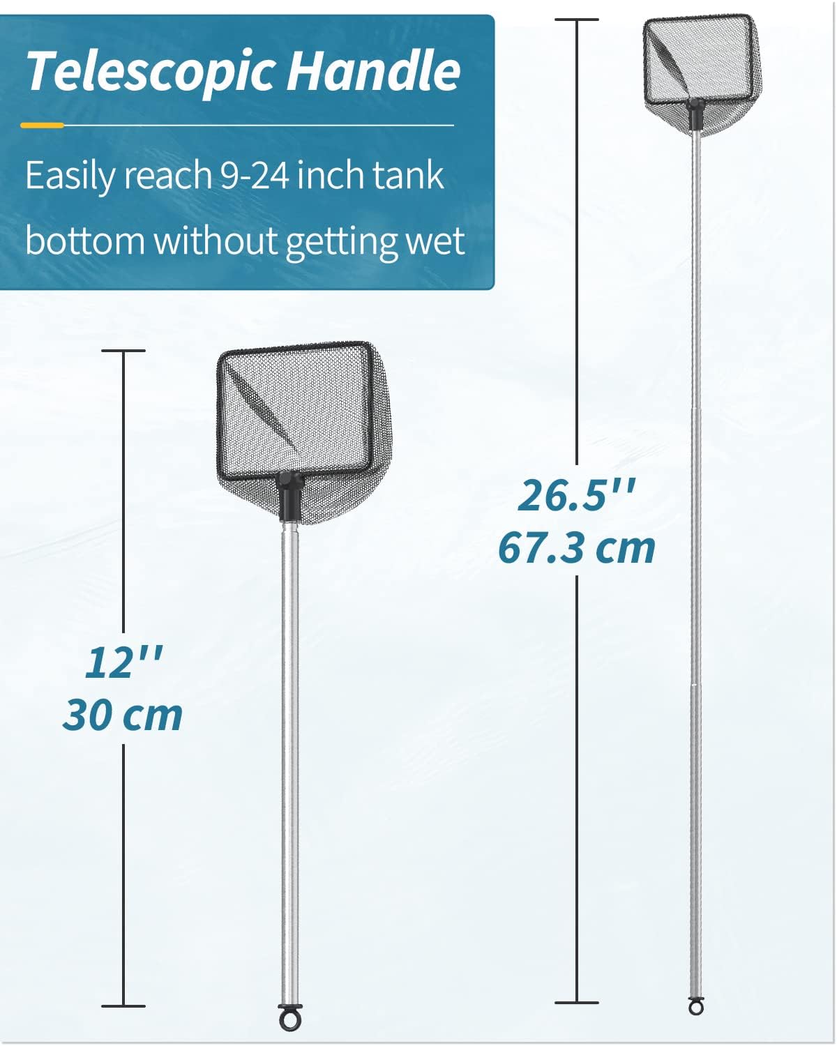 Pawfly Aquarium Fish Net with Extendable 9-24 Inch Long Handle for Betta Fish Tank Small Koi Pond and Pool