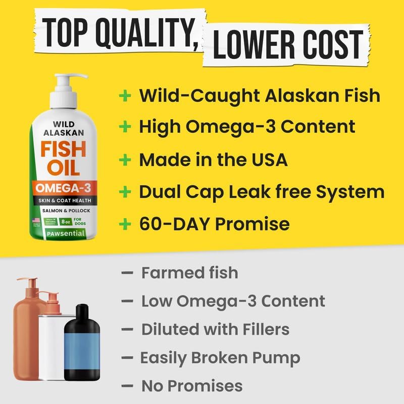 Fish Oil for Dogs & Cats - Natural Omega-3 - Skin & Coat Support - Liquid Food Supplement for Pets - Natural EPA + DHA Fatty Acids for Joint Function, Immune & Heart Health - 8 (fl oz) Salmon