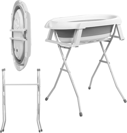 2 in 1 Pet Bathtub, Foldable Stand Dog Bath Tub, Portable Pet Wash Station Detachable Plastic Tub, Drainage Hole Long Pipe, Storage Rack, Indoor Outdoor, Pets Under 33lbs (Grey)