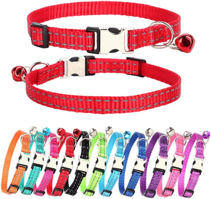 Puppy Collar with Bell, Reflective Nylon Metal Buckle Cat Collar with Bells for XXS XS Tiny Pet Little Dogs Girl Kitten Female Small Animal, Pink X-Small