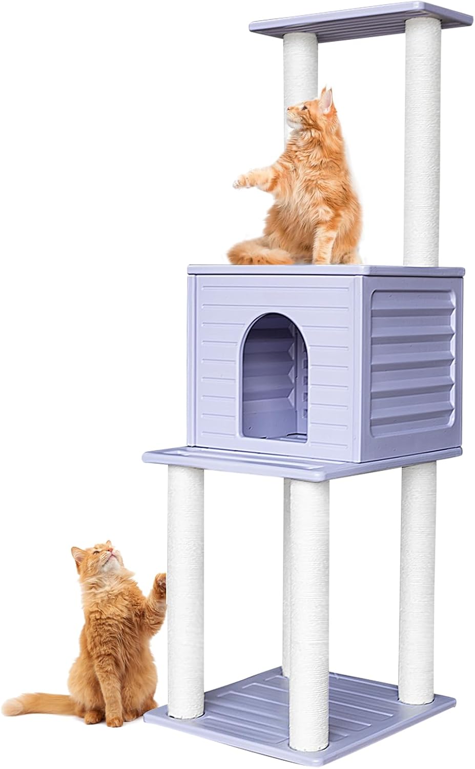 61.5” Indoor and Outdoor Cat Tree Tower, Cat House for Outdoor Cats, Weatherproof Large Cat Condo with Scratching Posts for Catio