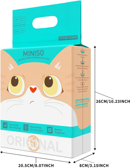 MINISO Clumping Cat Litter, Tofu+Bentonite+Cassava, Odor Control, Rapid Clumping, Water Absorbent and Toilet Flushable, Multi-Cat, Original Style, 31.6lb (4 Pack of 7.9lb Bags)