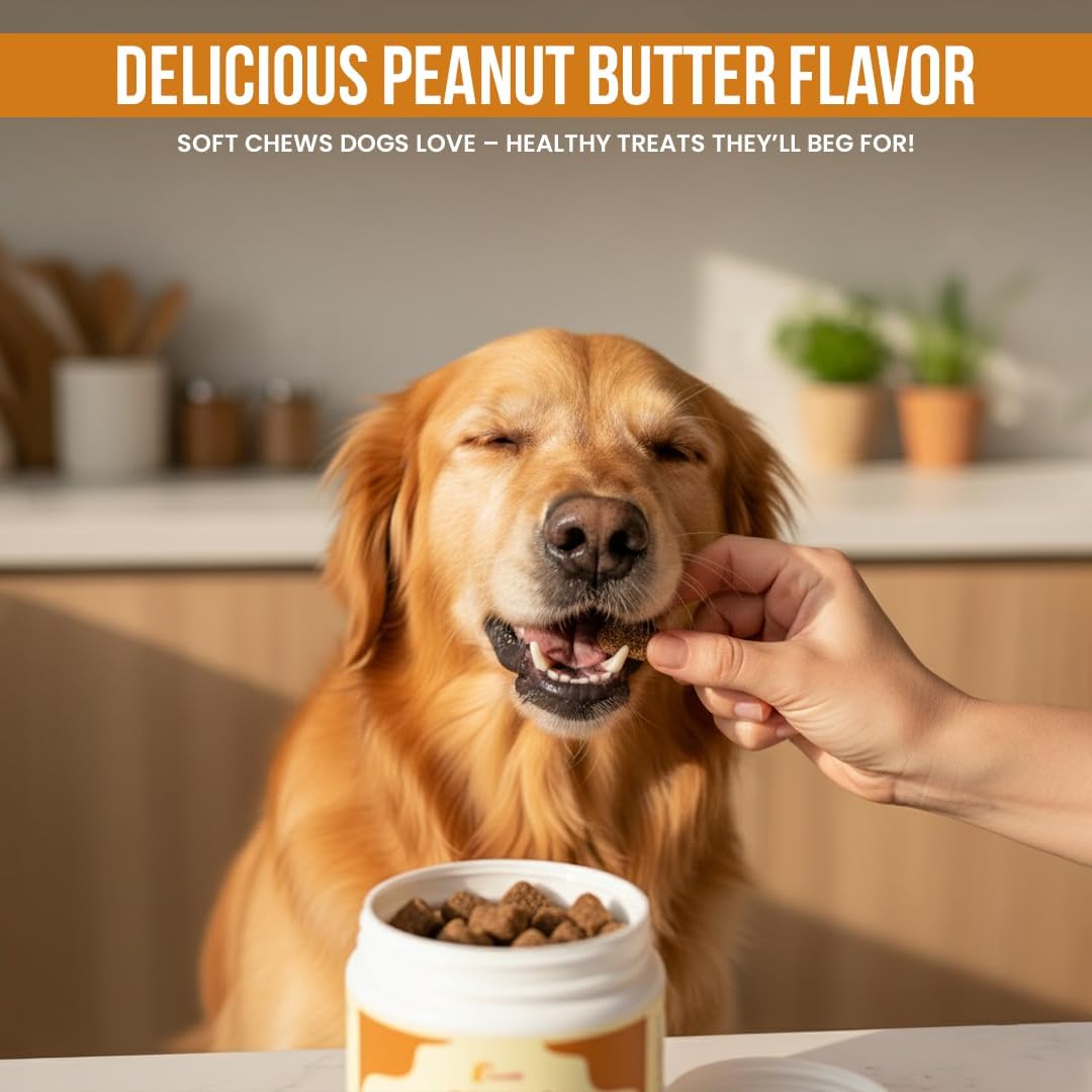 10-in-1 Multivitamin for Dogs – Glucosamine, Chondroitin, Probiotics & Omega 3 Fish Oil – Dog Supplement for Joints, Skin, Coat, Heart & Immune Support – Peanut Butter Flavor – 120 Soft Chews